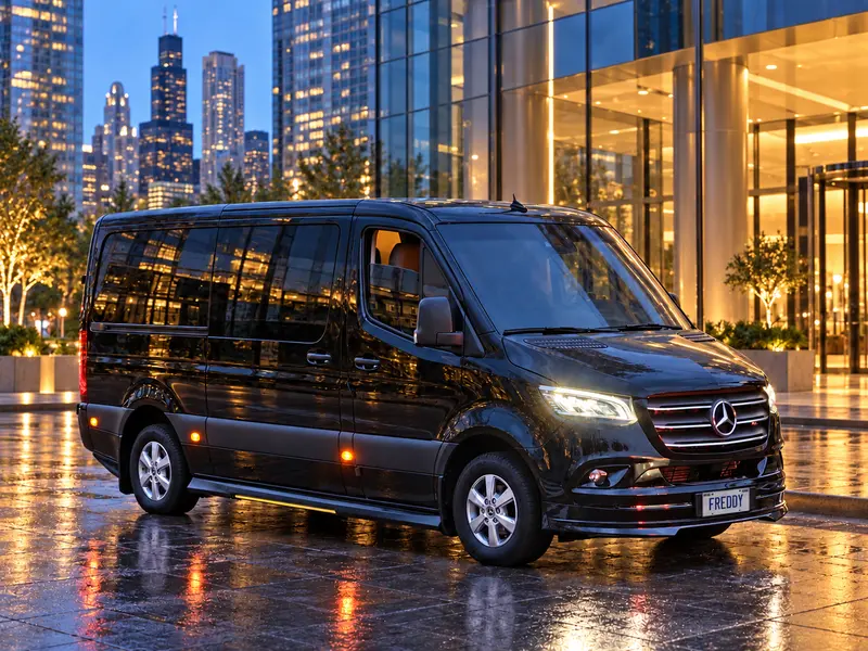 Black Mercedes-Benz Sprinter executive van with captain chairs